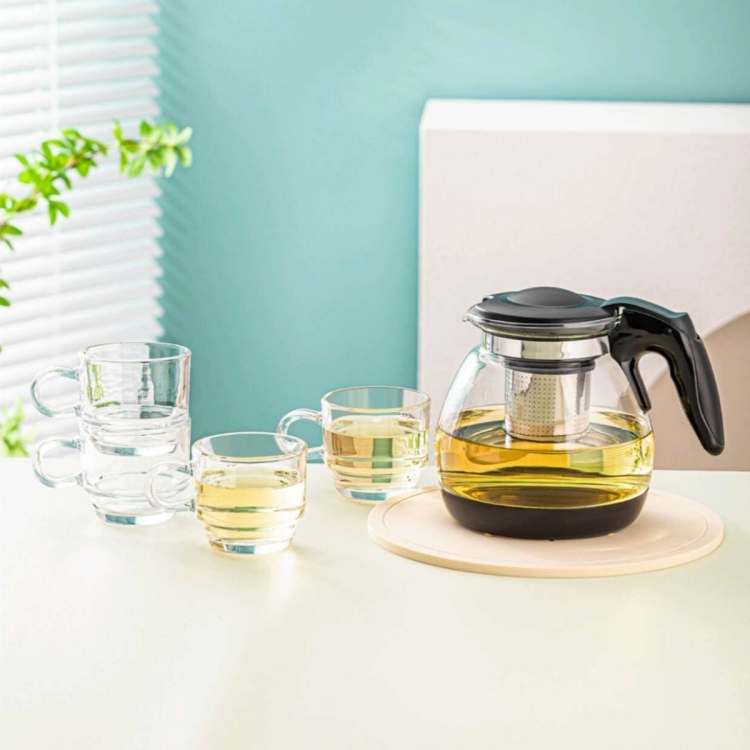 Glass tea set, five-piece teapot set, creative and simple office tea set, business gift group purchase wholesale Application Scenario