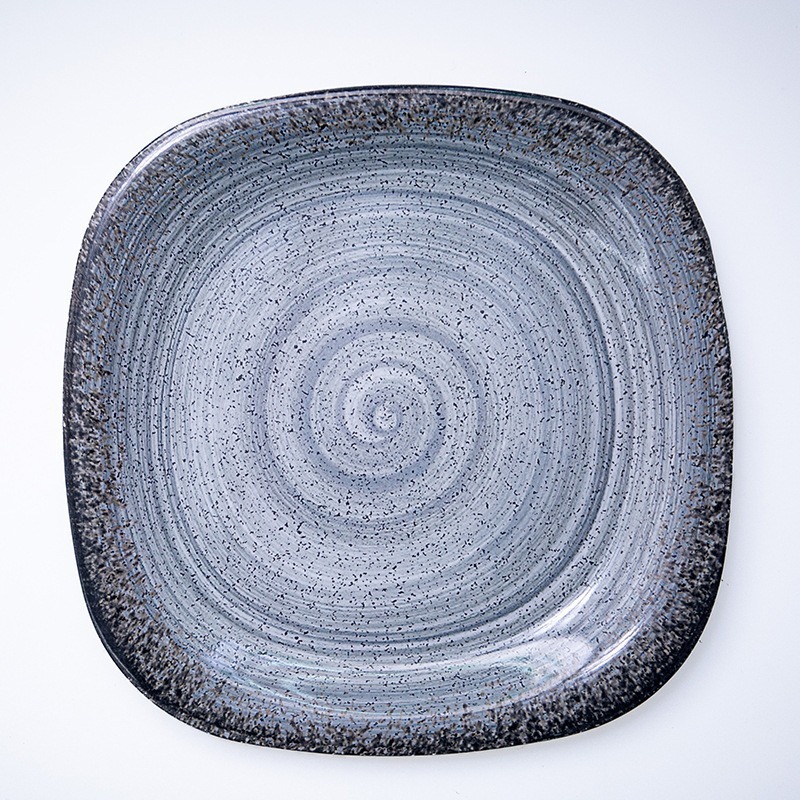 Cross-border wholesale A5 tableware, hot pot plates, creative dish plates, retro barbecue square imitation porcelain barbecue tableware sets