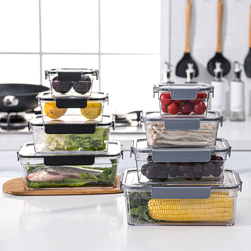 Rectangular PET sealed jar for grains, kitchen preservation box, food-grade transparent lid, storage box for grains and cereals