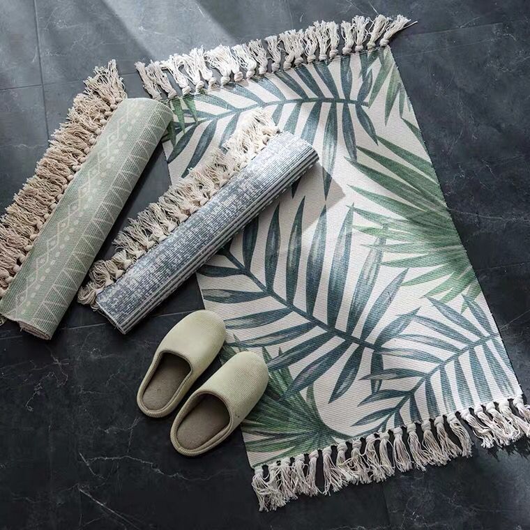 Cotton and linen household bedroom floor MATS, bedside floor MATS, living room sofa and coffee table, hand-fringed carpet, machine washable Specification image