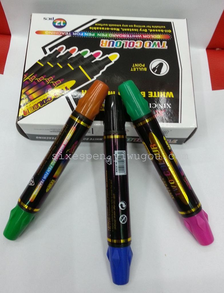 Double-headed dual-color erasable and durable bic whiteboard pen X-1008, 12-piece box set