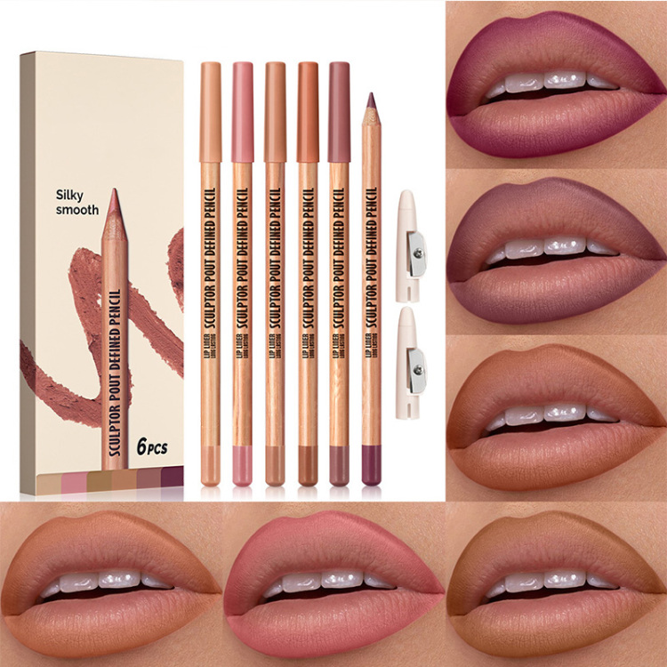 Lip liner pen set of 6 pieces, mineral waterproof, vegan and cruelst-free pencils Item Picture