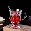 Glass cup, creative coffee cup, retro handle special drink cup, transparent glass coffee cup, popular Instagram flower tea cup Item Picture