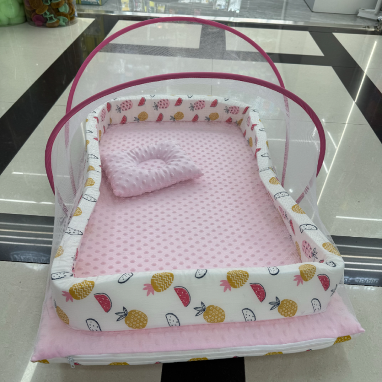 婴儿蚊帐婴儿床防蚊夏季带枕头室内加密便携式纹帐宝宝蚊帐产品图
