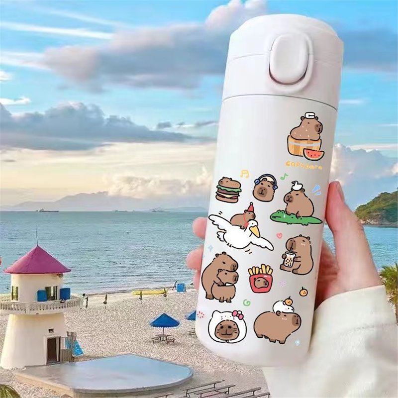 Cartoon Capybara Capibara stainless steel direct drinking cup, popular and cute thermos cup, couple water cup, portable details Picture