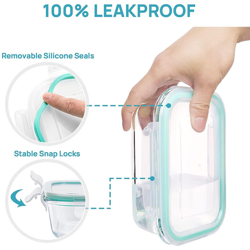 Cross-border best-selling rectangular glass lunch box that can be heated in a microwave oven, Amazon sealed food storage box with lid