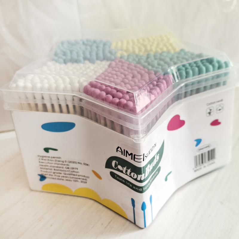 500 colored cotton swabs, large quantity, disposable double-headed makeup cotton swabs, box set, household in-stock ear cleaning cotton swabs details Picture