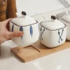 Square ceramic seasoning jar, kitchenware, high-temperature resistant seasoning box, household condiment jar combination set Specification image