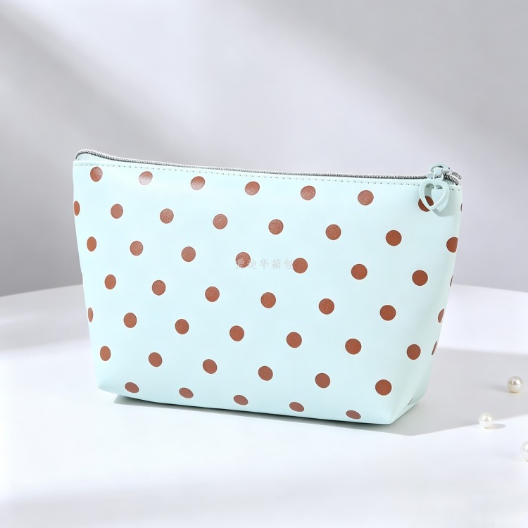 Polka dot trapezoidal hexagonal cosmetic bag for women, large-capacity waterproof PU storage bag, portable travel skin care and cosmetic storage bag, candy color Application Scenario
