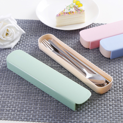 不锈钢餐具套装餐具盒三件套旅行便携学生可爱长柄勺子叉子筷子盒