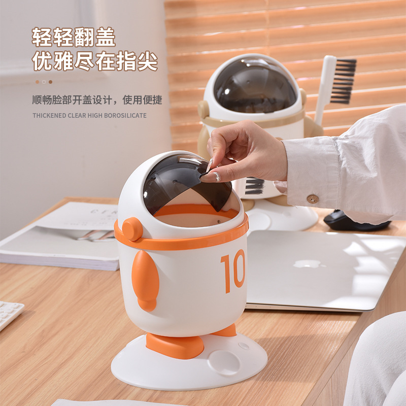 Astronaut desktop trash can, home living room covered storage bucket, student dormitory fruit peel, paper scraps and waste paper bucket details Picture