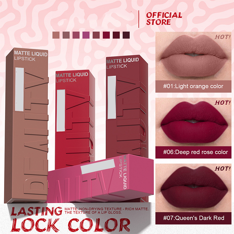 Velvet matte lip gloss set with 8-color square tubes offers a smooth and long-lasting luster Specification image
