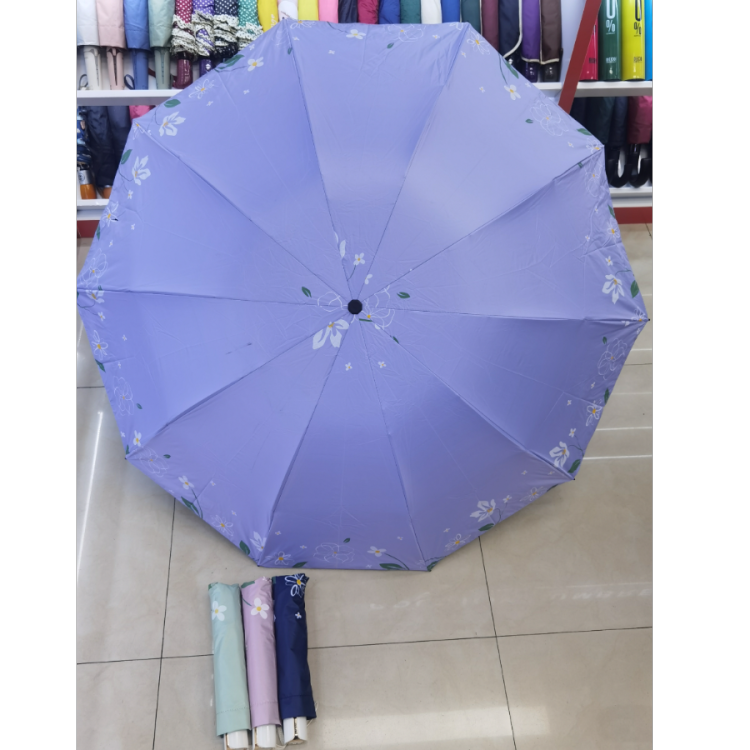 New three-fold black vinyl all-weather sun umbrella, ladies' small flower umbrella, sun protection and UV protection gift umbrella Specification image