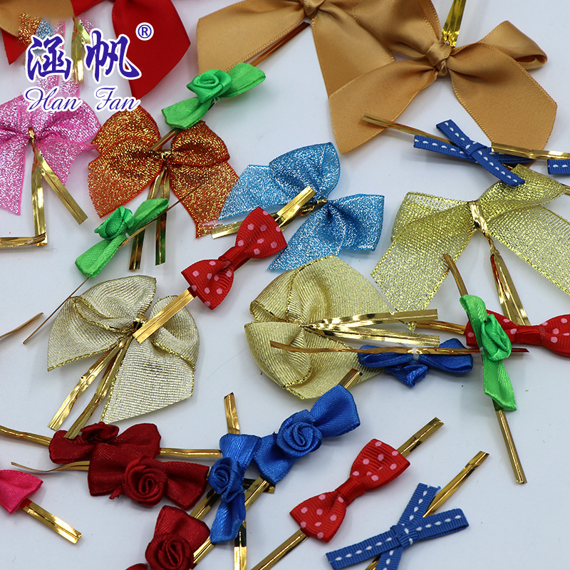 厂家直销烘焙扎丝封口蝴蝶结 罗纹印点金条蝴蝶结 来样定做