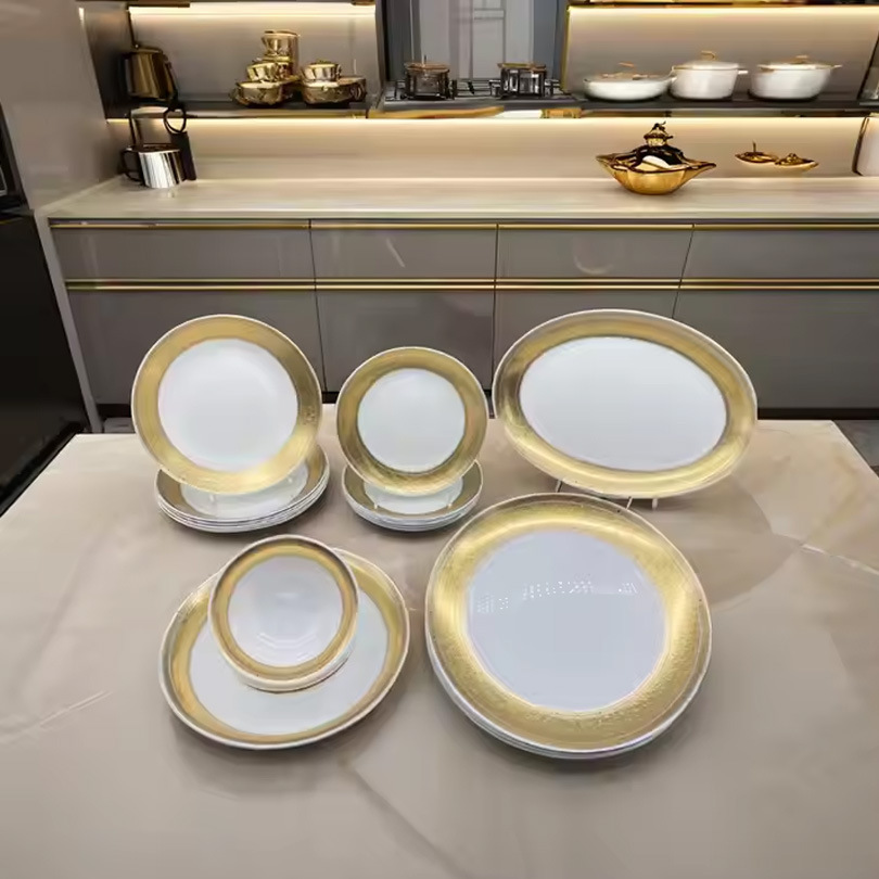 Nordic household simple ceramic, glass, porcelain, gold-edge dinner plates, bone plates, fruit plates, trays, hotel set tableware, gift boxes Item Picture
