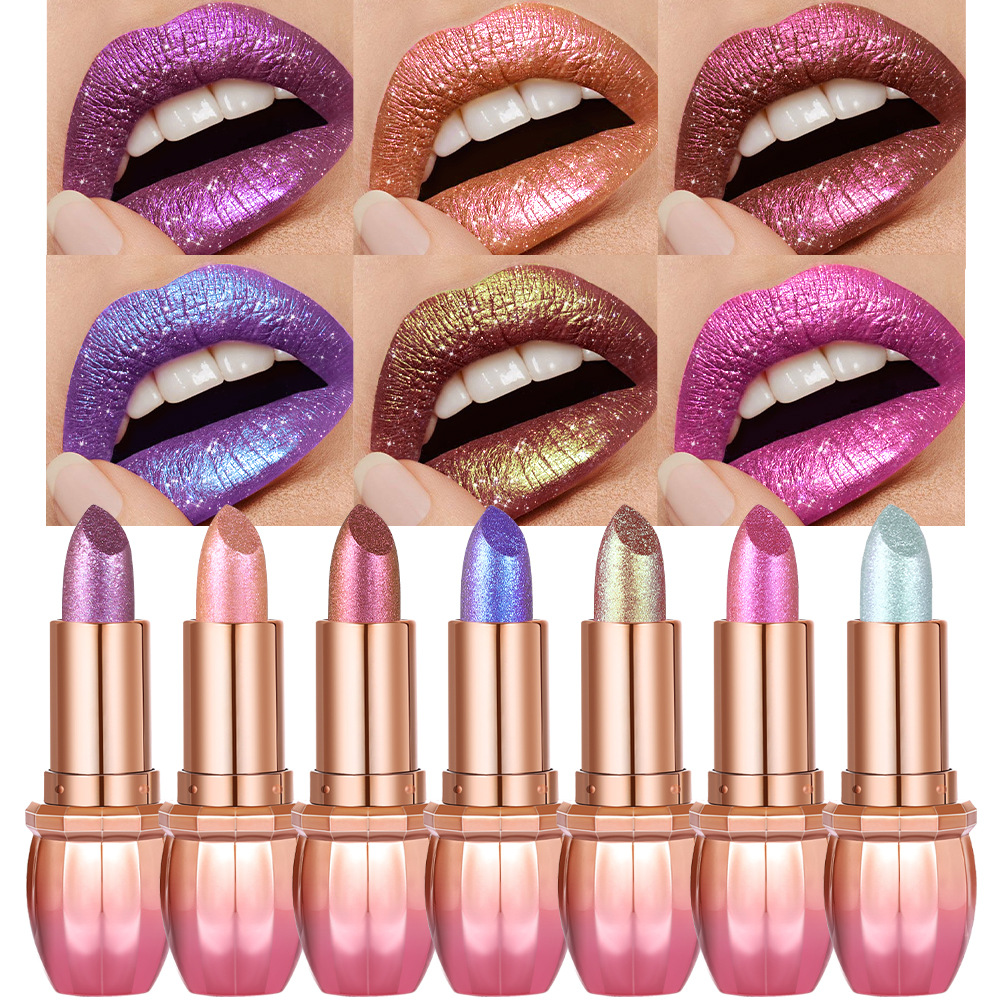 Customized luxurious vegan diamond glitter lip balm with moisturizing, silky pearl, waterproof and long-lasting cream mineral glitter Specification image