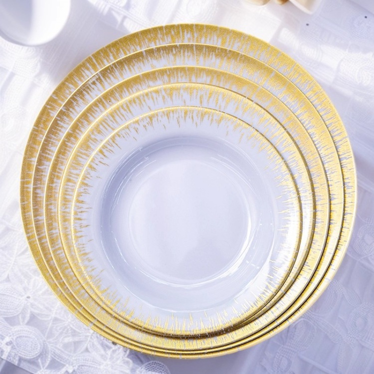 8, 9, 10-inch golden melamine plates, melamine bowls, melamine trays and melamine tableware are in large stock for sale Item Picture