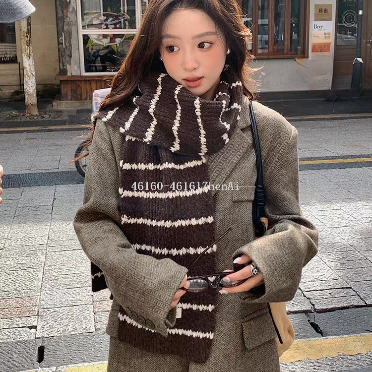New cross-border export laid-back style mohair horizontal striped wool blended long scarf is available for supply through e-commerce live streaming supply chain Application Scenario
