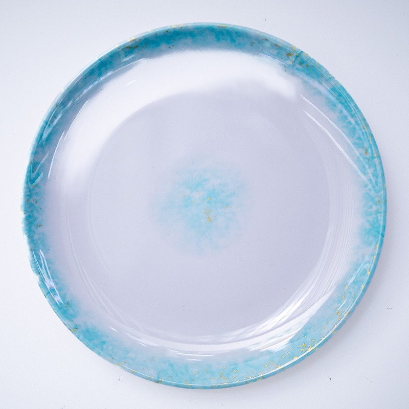 Melamine tableware, porcelain imitation round plate tableware, hotel household rice noodle plates, stir-frying flat plates, dinner plates, thickened melamine tableware details Picture