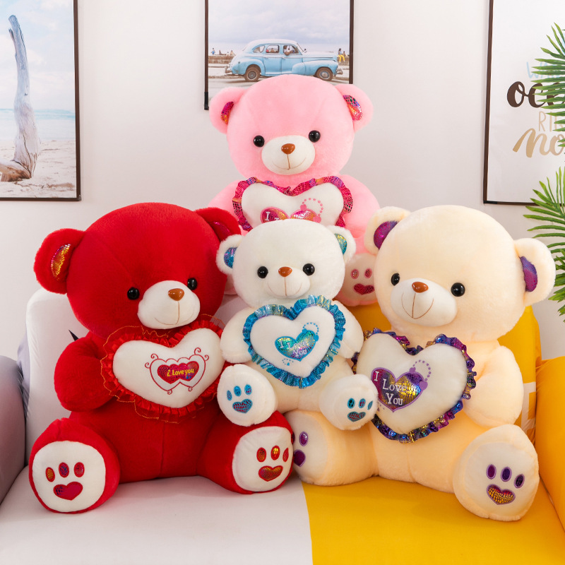 South American, Russian, European and American foreign trade best-selling plush toy figurines with heart-hugging bears, glowing bear dolls, children's gifts details Picture