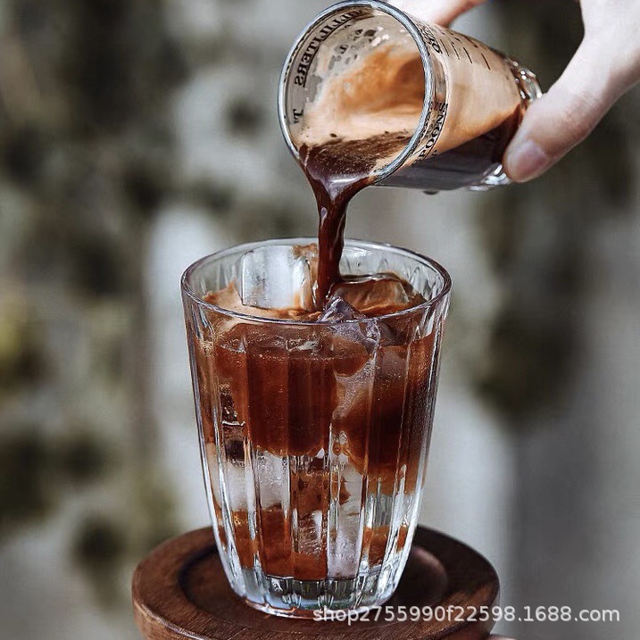 玻璃杯竖条纹冰拿铁玻璃咖啡杯冰美式咖啡杯拿铁杯拉花杯饮料杯