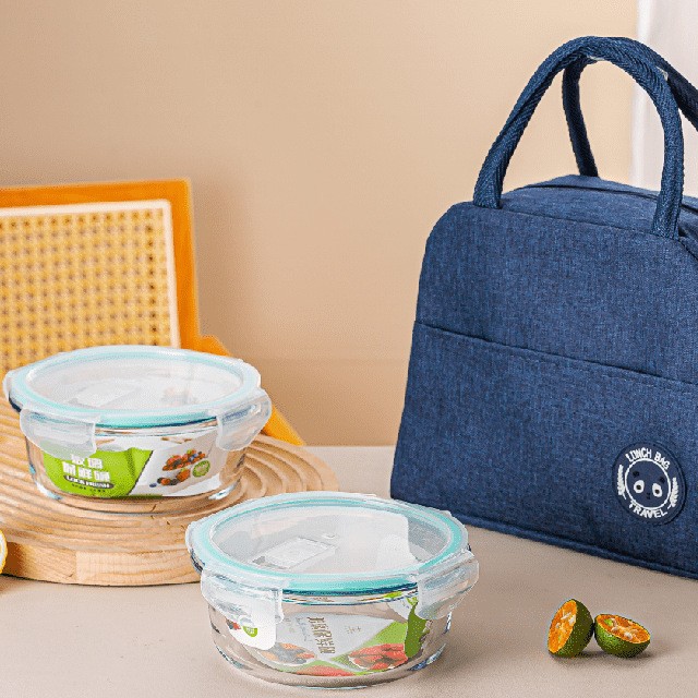 A simple and elegant two-piece set of glass food storage bowls, a round covered food storage box set, an event opening gift, and a casual gift Specification image