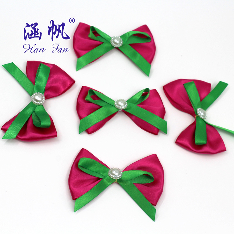 Custom-made single-sided polyester tape with double-layer diamond-coated rose red bow Item Picture