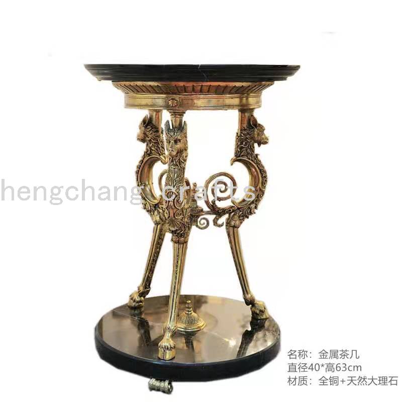 巴里特巴洛克风格铜雕重工狼头黑大理石休闲桌花桌搭配