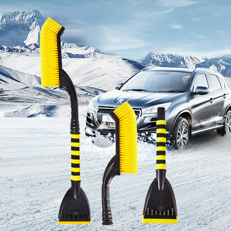 Upgraded red and yellow color ox rib scraper car snow shovel, detachable and easy to store, winter car cleaning snow removal brush details Picture