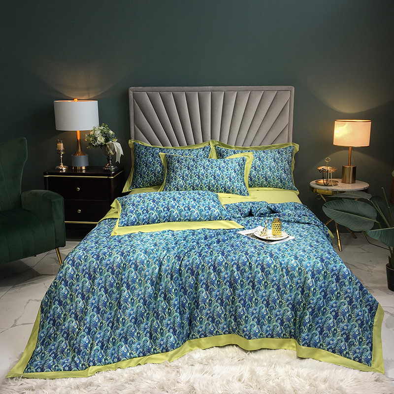 Factory direct sales of high-end American 100-piece double-sided Tencel four-piece set, silk skating silk country style quilt cover 1.8m