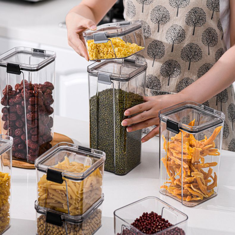 Square sealed jar for coarse grains, food-grade PET transparent with lid, kitchen storage box for five grains and coarse grains preservation, storage jar
