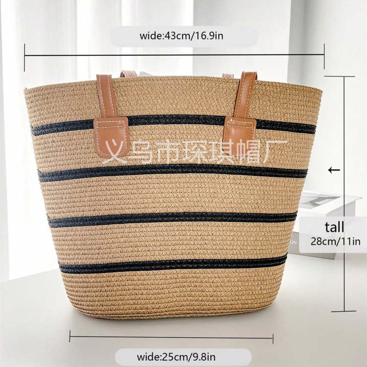 Female Summer's best-selling large-capacity straw woven bag, straw hat, two-piece set, outdoor travel tote bag, trendy sun hat, bow beach hat, beach bag Application Scenario