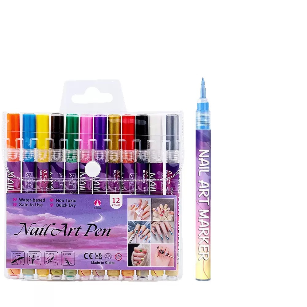 Wholesale of cross-border best-selling 12-color nail art, painting and graffiti pens, plastic pen tips, acrylic painting nail art pens, waterproof and quick-drying outline pens details Picture