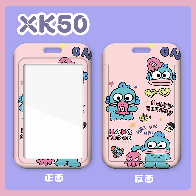 Ins-style girl cartoon card case with a neck strap, portable Pikachu Ugly Fish student meal card bus protection case Item Picture