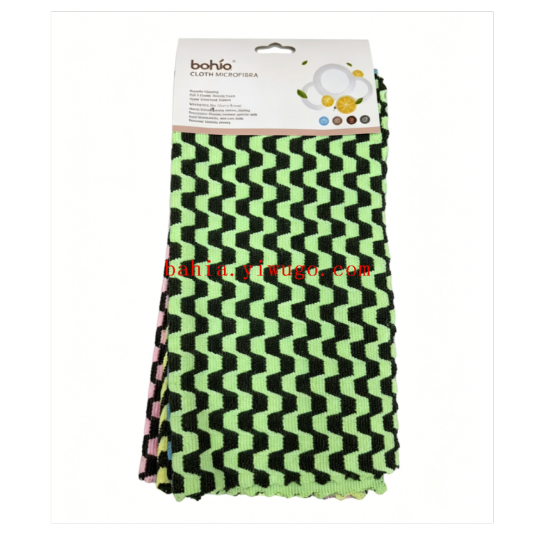 Bahia striped microfiber cleaning cloth, a multi-color double-sided absorbent cleaning cloth, is a household cleaning wonder Item Picture