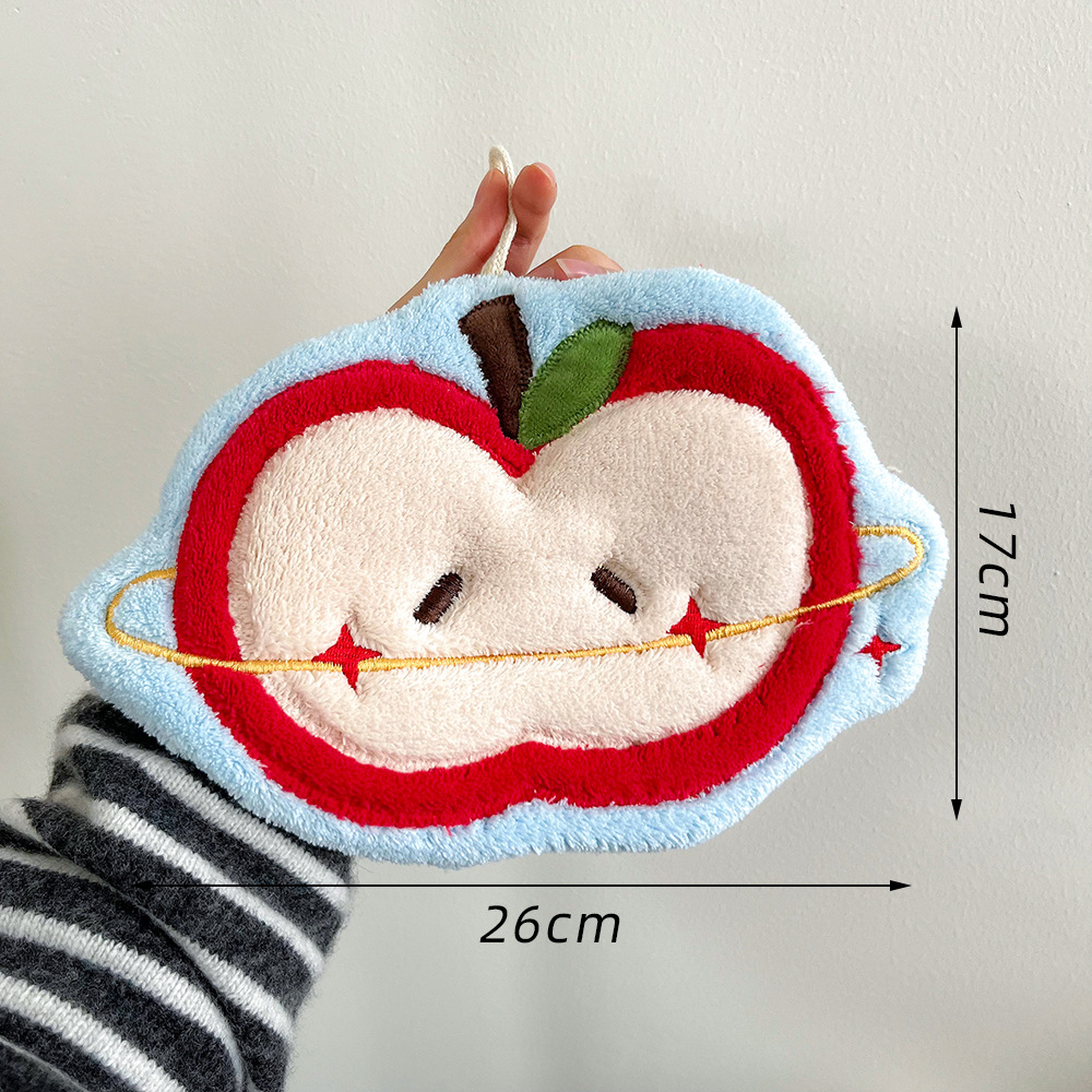 Copyrighted Apple wall-mounted thickened super absorbent cute cartoon hand towel Coral fleece small square towel for kitchen and bathroom