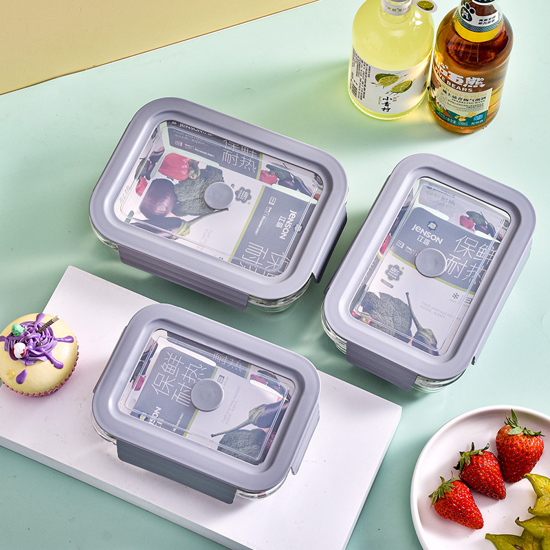 High borosilicate glass lunch box, microwave oven heating, office worker lunch box, sealed heat-resistant lunch box, covered glass bowl Specification image