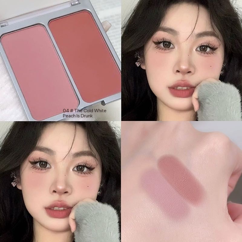 High color rendering two-color color-changing matte powder blush palette, waterproof and long-lasting facial blush makeup factory wholesale details Picture