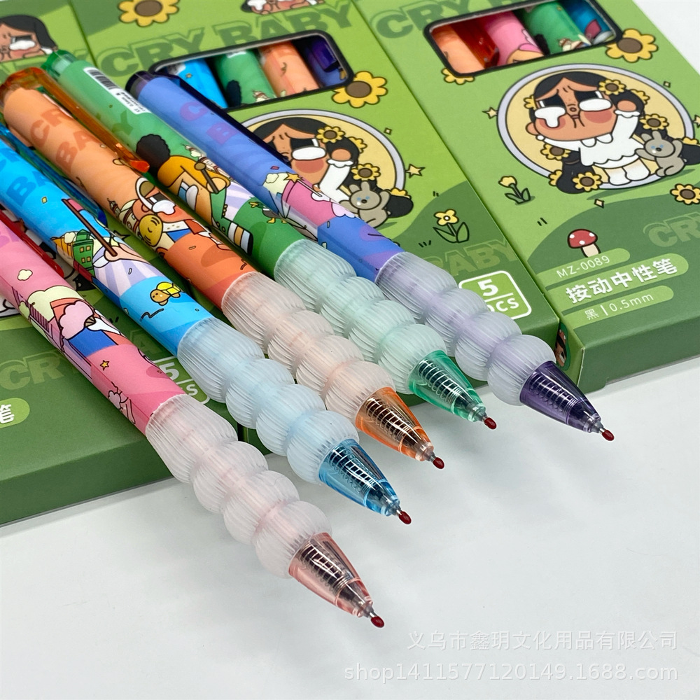 The cute crying baby press gel pen, ST quick-drying pen tip, high appearance level, practice pen, burden reduction pen, student writing black pen Specification drawing