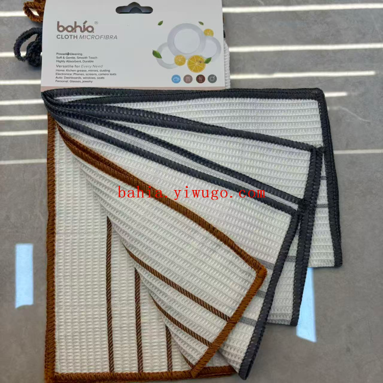 30*30cm striped checkered pot cloth with brush, dish towel, stain and grease removal cloth, kitchen cleaning scouring pad, wiping cloth details Picture
