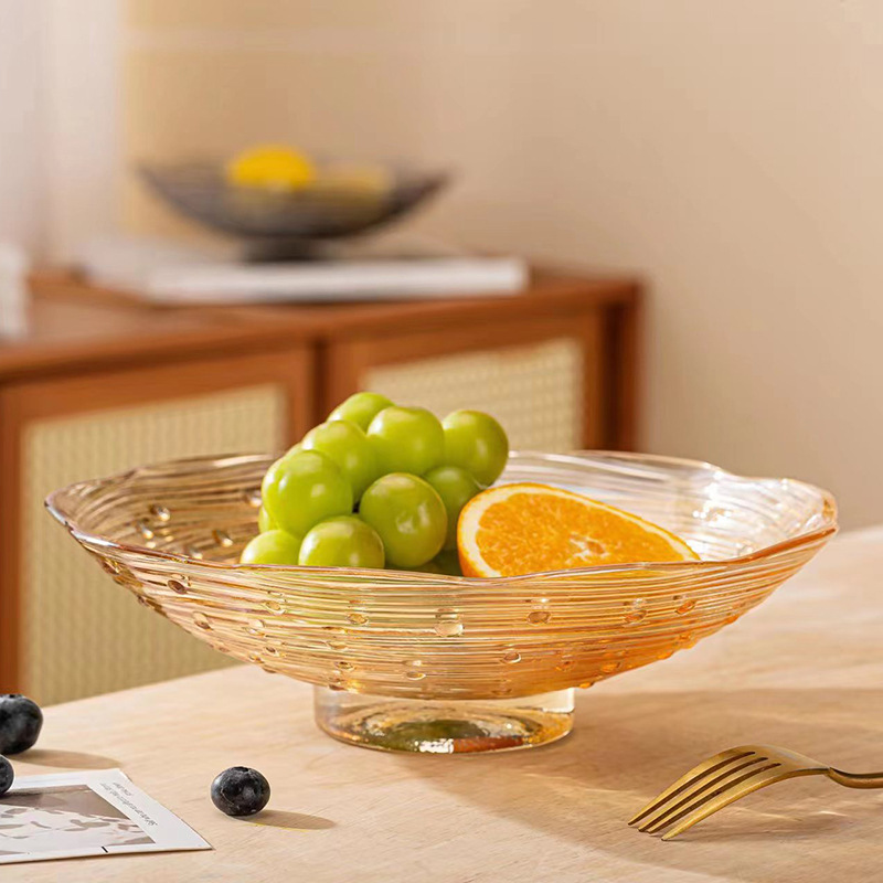 Nordic InS-style colorful glass fruit plate, light luxury gilded creative living room coffee table, large snack fruit plate Specification image