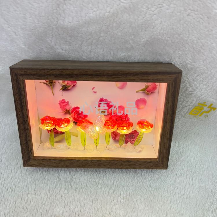 火爆产品，LED灯玫瑰花，相框摆件，节日礼物，可放自己照片产品图