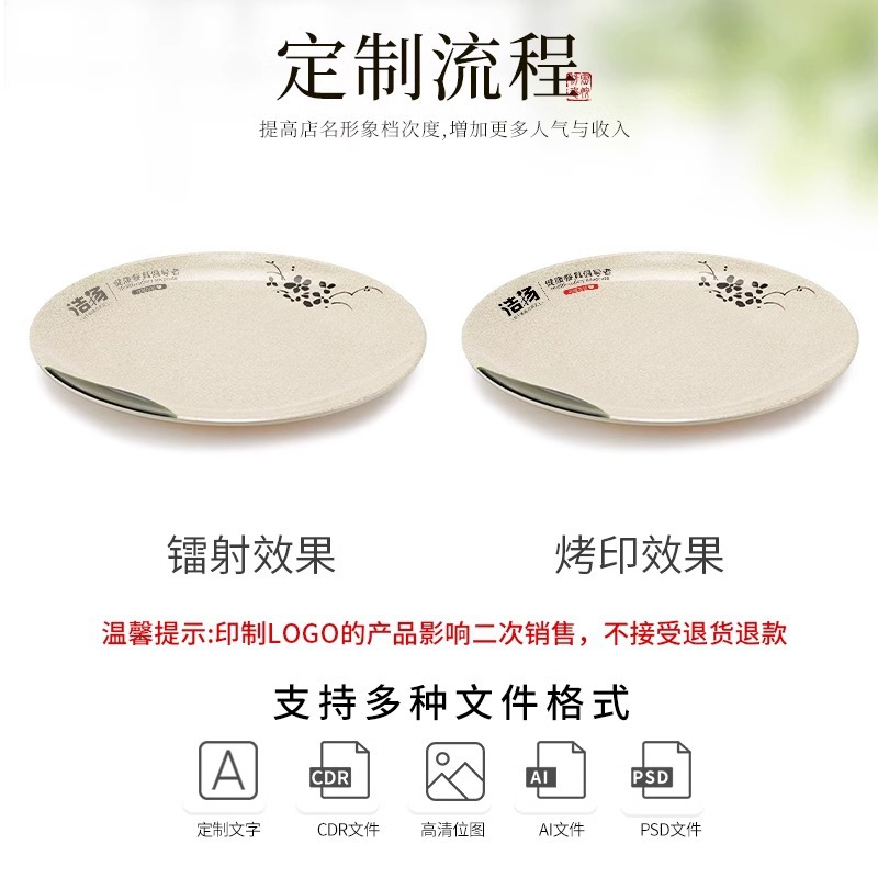 Chinese-style melamine plates, plastic round plates, flat plates, restaurant fast food stir-frying plates, rice bowl plates, commercial tableware Specification drawing