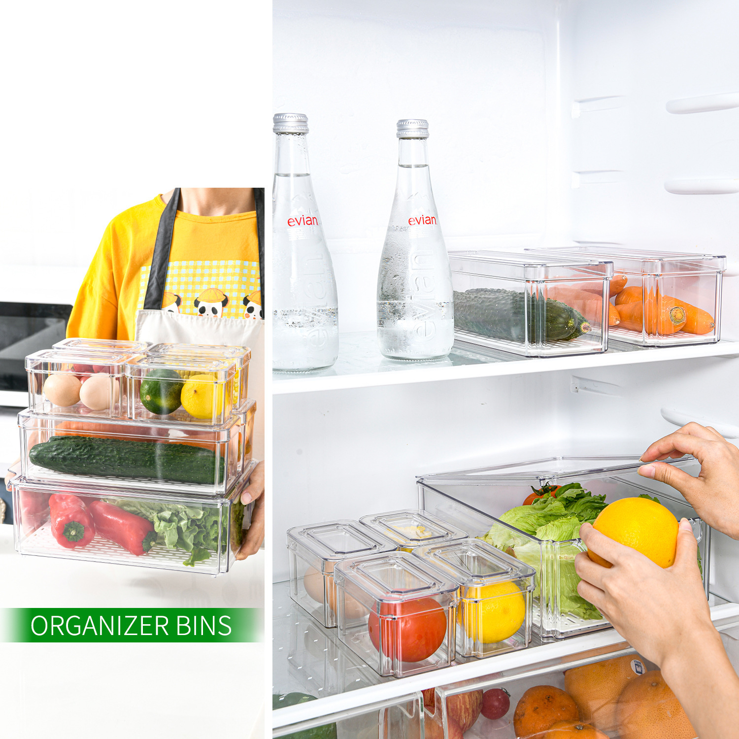 New 10-piece refrigerator storage box set, water-draining and fresh-keeping box for vegetables and fruits, transparent refrigerator storage box for coarse grains and food Specification image