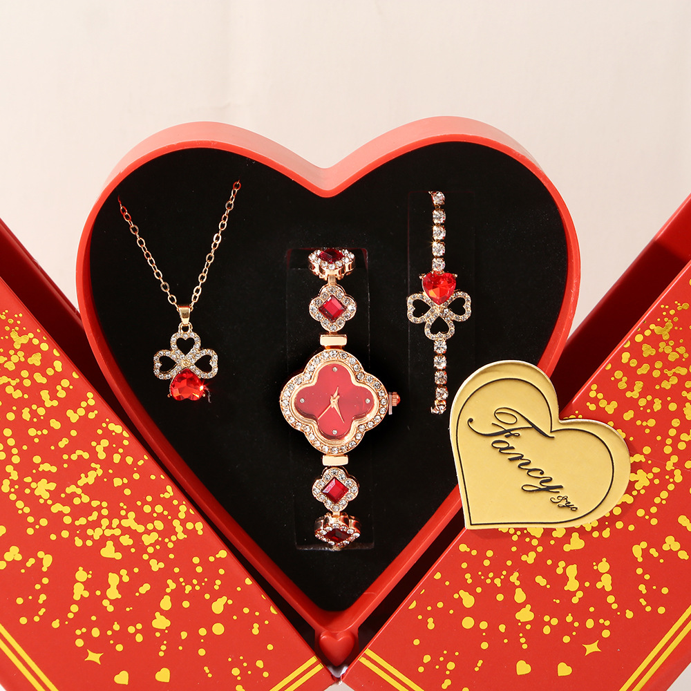 Teachers' Day, Qixi Festival and Valentine's Day gift set: Fashionable and light luxury jewelry set, heart-shaped metal watch bracelet gift box details Picture
