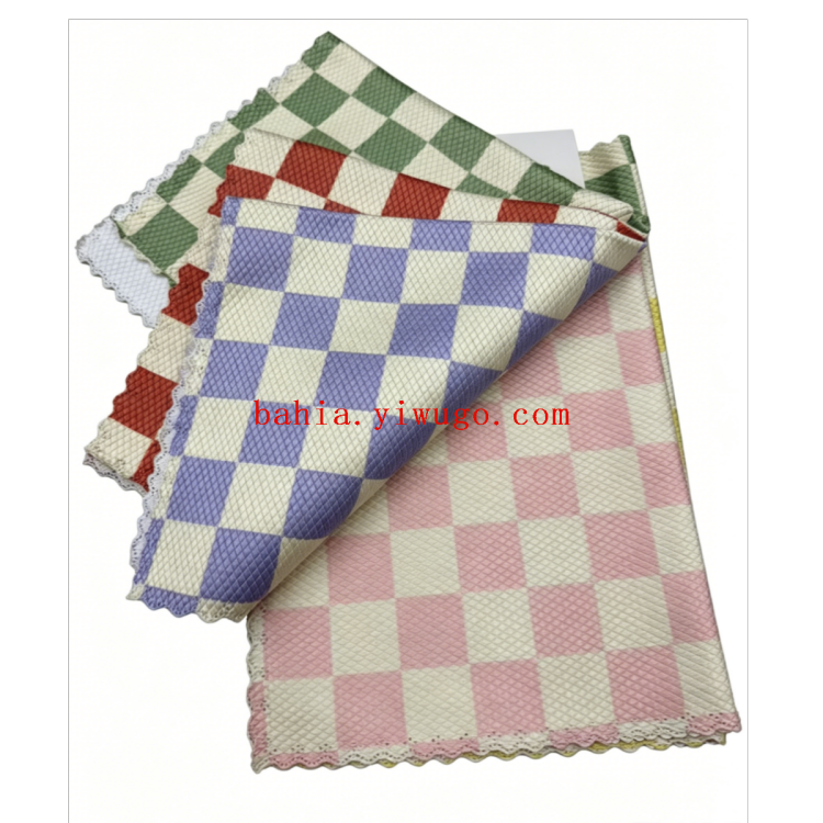 Checkerboard lock edge glass cloth kitchen cleaning cloth, water-absorbing super strong dishwashing cloth Application Scenario