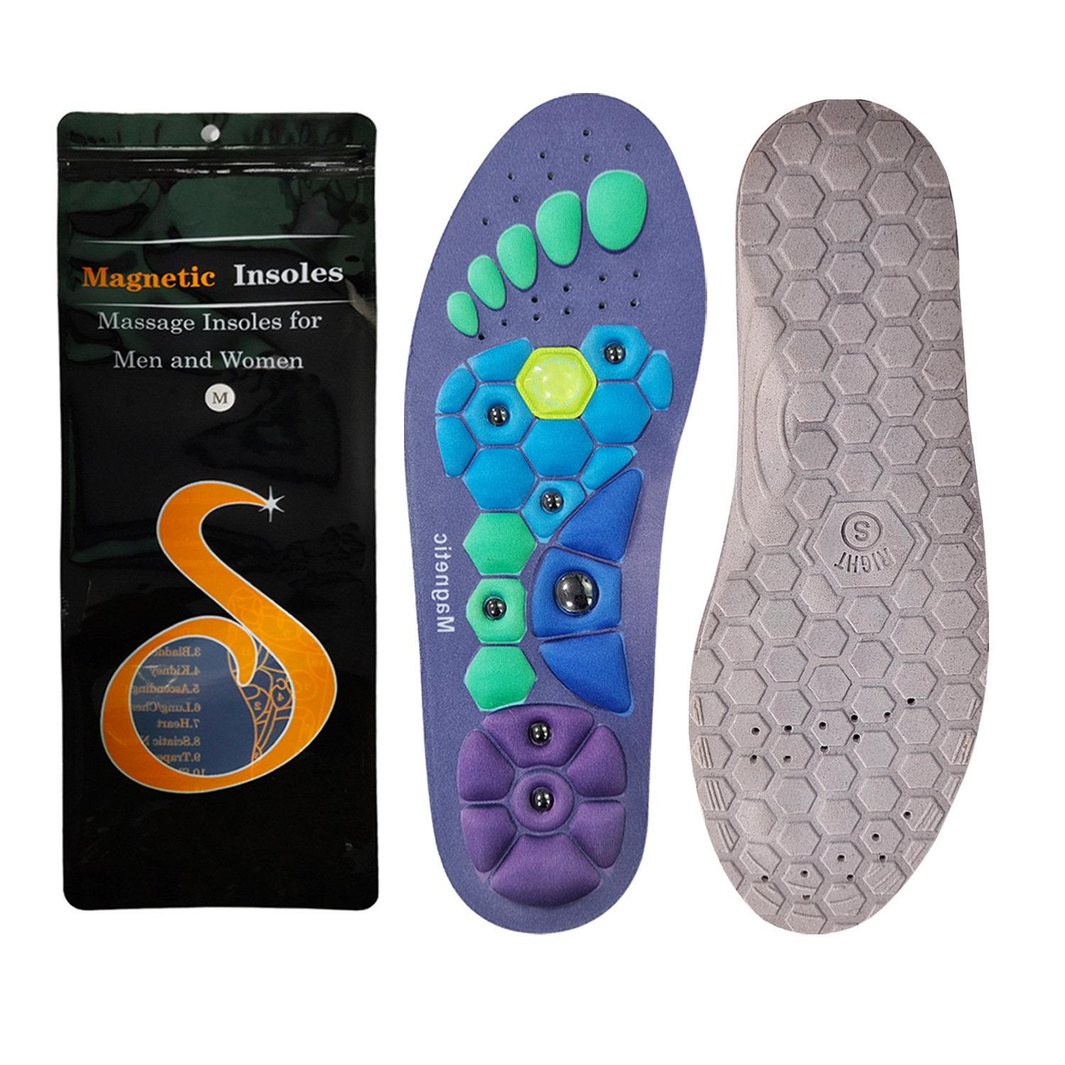 Magnetic insoles for both men and women, breathable insoles for running, sports, shock absorption, foot massage and massage. Women's insoles can be cut for health preservation details Picture