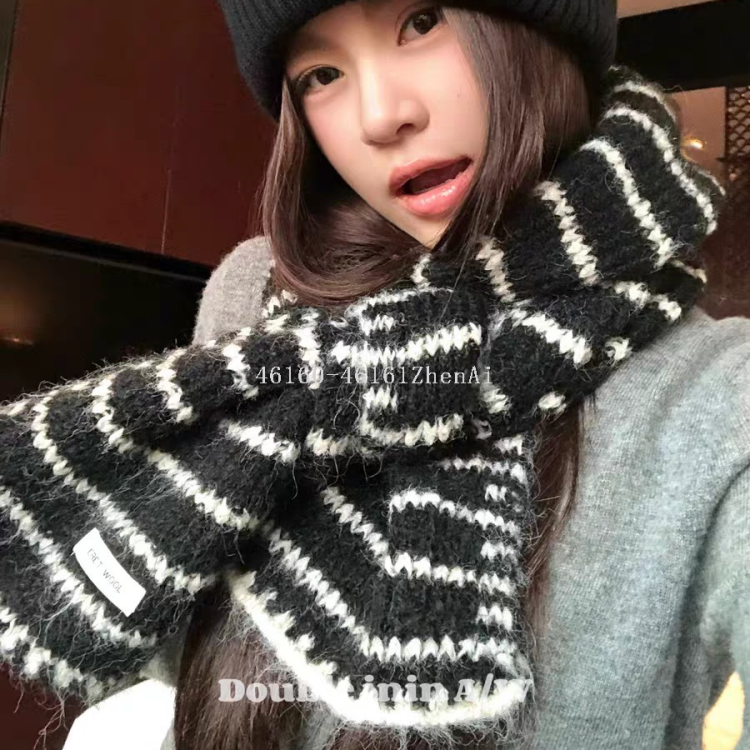 New cross-border export laid-back style mohair horizontal striped wool blended long scarf is available for supply through e-commerce live streaming supply chain