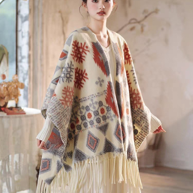 Cross-border scarf wholesale e-commerce live streaming supply chain supply diamond-shaped patterned snowflake anti-cashmere split shawls details Picture