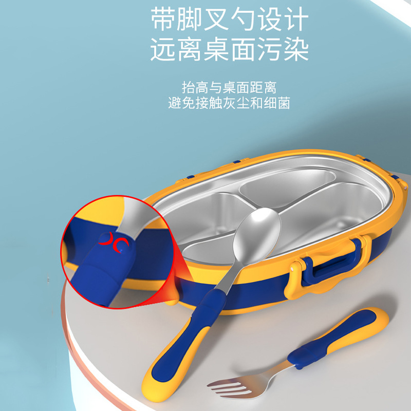 宝宝注水保温碗婴儿304不锈钢卡通餐具儿童吃饭便携辅食碗勺套装产品图